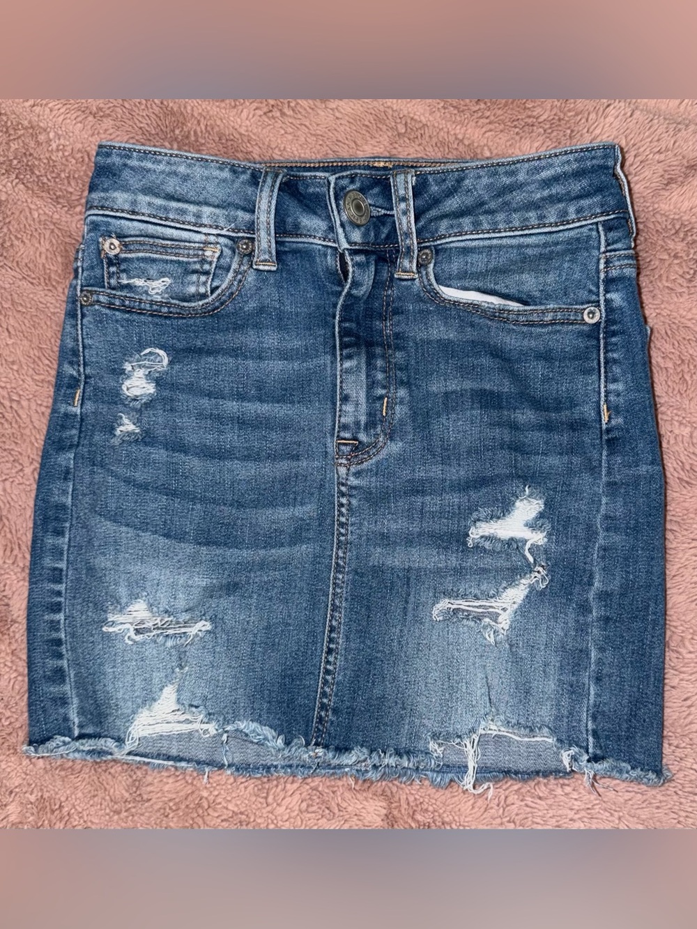 American Eagle Outfitters Distressed Blue Denim Mini Skirt